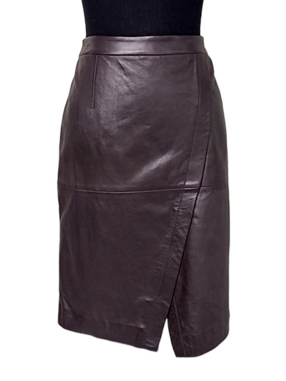 HALOGEN Seamed Leather Pencil Skirt